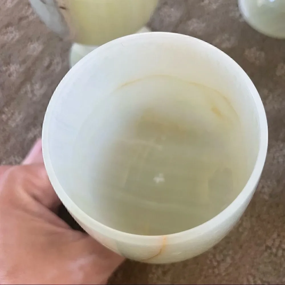 Set of 4 Vintage Green Opal Marble Wine Glasses Goblets